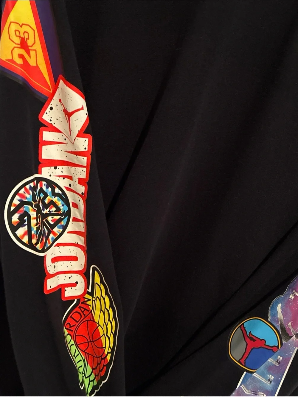 Jordan Black Long-Sleeve Tee with Multicolor Arm Graphics
